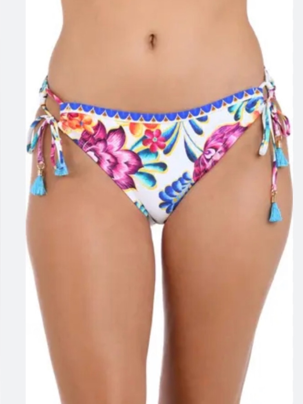 La Blanca Floral Paradiso Tie-Side Bikini Bottoms - White Multi size 12 NWT